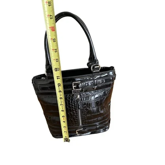 Kate Spade New York Black Croc-Embossed Patent Leather Tote Handbag 10x8x4